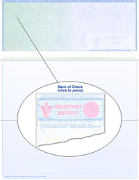 908_R-361 Blank Laser Top Check Stock - Green-Blue Prismatic Fingerprint EQUAL Size Laser Check and Voucher